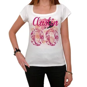 00, Austin, City With Number, Women's Short Sleeve Round White T-shirt 00008