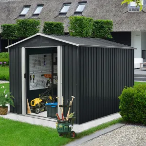 8ft x 10ft Black Outdoor Metal Storage Garden Shed with Floor Base