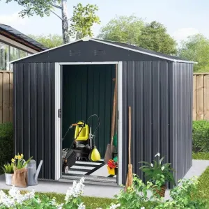 8ft x 6ft Black Outdoor Metal Storage Garden Shed with Floor Base