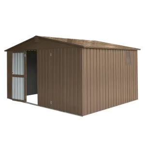 Backyard Storage Shed 11'x 9' with Galvanized Steel Frame & Windows, Garden Shed Metal Utility Tool Storage Room (Brown)