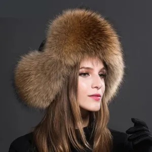 Beautiful Women's Natural Raccoon or Fox Fur Ushanka Hat