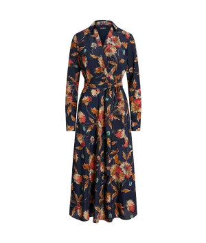 Floral Surplice Crepe Midi Dress - Multi