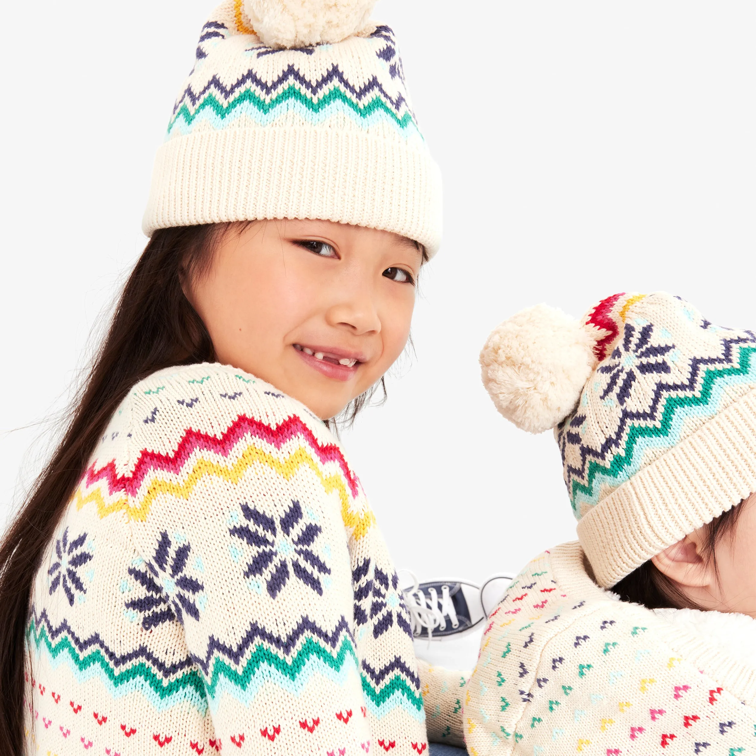 Kids rainbow snowflake fair isle beanie