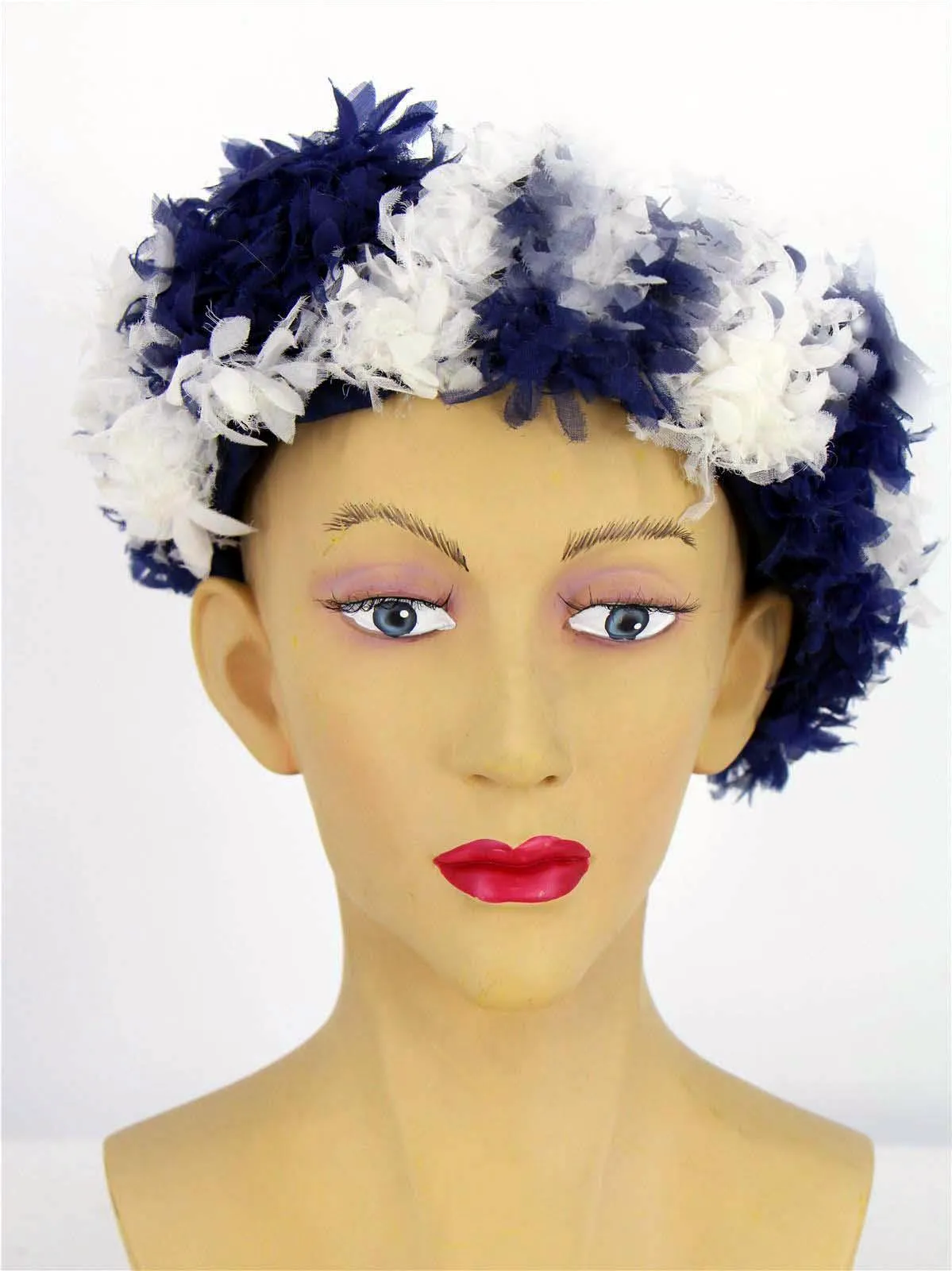 Navy & White 1960s Open Crown Hat