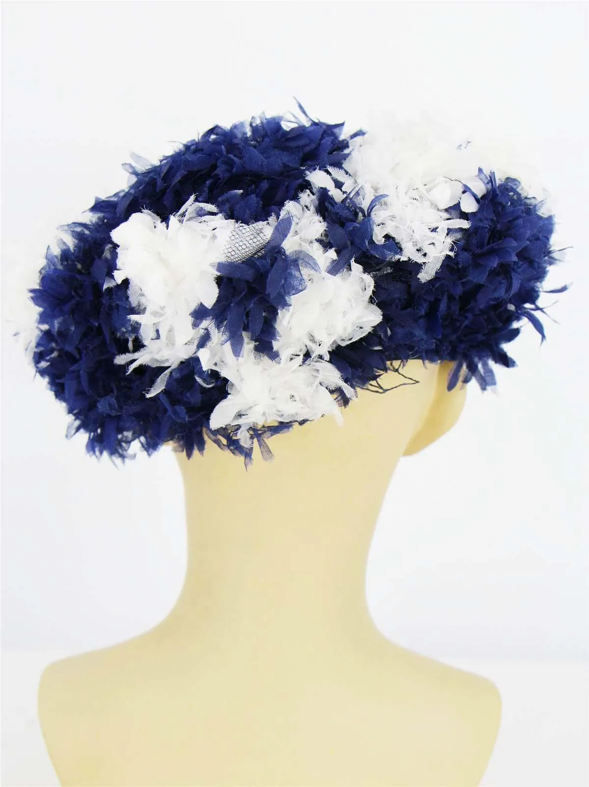 Navy & White 1960s Open Crown Hat