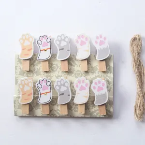 Small Wooden Clothespin Clips - Cat paws